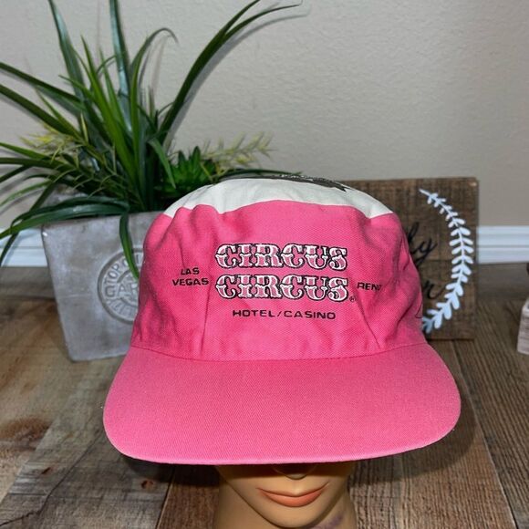 Vintage 80’s CIRCUS CIRCUS Las Vegas Neon Pink Adjustable Painters Cap - Picture 1 of 11